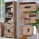 OKD 72'' Tall Bookshelf with Storage, Farmhouse 4 Tier Bookcase with Barn Door, Adjustable Shelves and Drawers, Rustic Wooden Office Bookshelves for Home Bedroom, Living Room, Library (Natural Oak) by CozyNest Decor