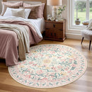 Wonnitar Pink Floral Round Rugs 5ft, Soft Circle Rug Non Slip Washable Round Carpet, Boho Non-Shedding Flower Distressed Circle Carpets for Bedroom Girls Room Nursery by TinyTreasures Baby Boutique