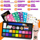 Face Painting Kit for Kids - 20 Colors Water Based Non-Toxic Paint With Stencils & Brushes - Professional Body Makeup Kit for Parties, Birthdays, Halloween by TinyTreasures Baby Boutique
