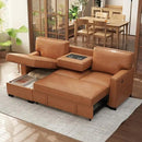 EBELLO Convertible Sleeper Sofa 3 in 1, Faux Leather Modern L-Shaped Couches for Living Room, Pull Out Sectional Futon Sofa Bed with Storage Space, USB Ports and Cup Holders for Bedroom, Brown by CozyNest Decor