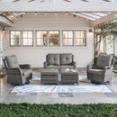 5 Piece Outdoor Patio Furniture Set - Wicker Furniture Patio Conversation Set, Outdoor Swivel Rocker Chairs with Loveseat Sofa and 2 Ottomans for Small Space, Gray Cushion by GreenHaven Gardens