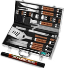 ROMANTICIST 30pcs BBQ Grill Tool Set for Men Dad, Heavy Duty Stainless Steel Grill Utensils Set, Non-Slip Grilling Accessories Kit with Thermometer, Mats in Aluminum Case for Fathers Day Brown by GreenHaven Gardens