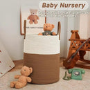 Large Woven Laundry Basket Hamper,100L Cotton Rope Storage Bin for Blankets,Toys and Clothes,Decorative Tall Nursery Hamper for Living Room,Baby Nursery,Bathroom and Bedroom,White and Brown by CozyNest Decor