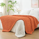 Bigacogo Chunky Knit Throw Blanket for Couch, 51x63 inches, 100% Hand Knitted with Thick Jumbo Chenille Yarn, Cozy Soft Large Rope Knot Cable Crochet Blankets for Sofa Bed Living Room, Terracotta by CozyNest Decor