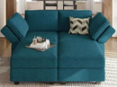 Bellfin Modular Sectional Sleeper Sofa Convertible Sofas with Storage Ottomans Small Sectional Couches for Living Room. Peacock Blue Couch by CozyNest Decor
