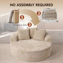 ovios 58" Oversized Round Chair Lounge Chaise Indoor, No Assembly Required, Cloud Large Circle Chair with Plush Fuax Fur, Fluffy Modern Sleeper Sofa Bed for Reading Yoga, Beige (Plush Corduroy Fabric) by CozyNest Decor