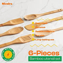 Riveira Dark Bamboo Wooden Spoons for Cooking 6-Piece, Apartment Essentials Wood Spatula Spoon Nonstick Kitchen Utensil Set Premium Quality Housewarming Gifts for Everyday Use by CozyNest Decor