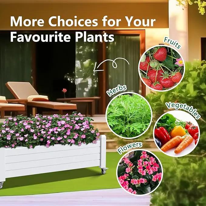 Horticulture Garden Bed, Divisible Resin Planter Box for Backyard, Patio, Balcony, with 4 Legs and 4 Swivel Lockable Wheels(Ashen,43.31 * 17.72 * 17.56), photo 4 of 7
