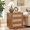 LEYAOYAO Boho Rattan Coffee Table and End Table Sets, 48" Wide Center Tables & 23" Night Stand with 3 Drawers, Brown Wood Coffee Table for Living Room 3 Piece Set by CozyNest Decor