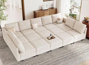 Belffin Large 15 Seat Modular Sectional Sofa with Storage Seat Corduroy Sleeper Sectional Sofa Bed Oversized Convertible Modular Couch for Living Room Beige by CozyNest Decor