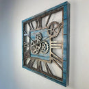 The Gears Clock 24'' Inch Square Real Moving Gear Wall Clock Vintage Industrial Oversized Rustic Farmhouse (Ocean Blue) by CozyNest Decor