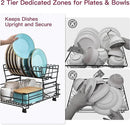 BOOSINY 2 Tier Black Large Stainless Steel Dish Drainers Drying Rack for Kitchen Counter with Drainboard, Rust Proof Metal, Space Saving, Modern Aesthetic, Compact Plates Strainers with Extra Mat by CozyNest Decor