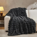 Lotus Karen Faux Fur Blanket Dark Gray Twin Size - Big Bubble Rabbit Fluff Throws for Couch Small Fluffy Fuzzy Cozy Thick Furry Plush Shaggy Blankets 60x80 Inches by CozyNest Decor
