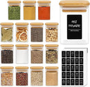 ComSaf 16Pcs Glass Spice Jars with Bamboo Lid, 6oz Airtight Square Containers with 275 Black Lables, Empty Seasoning Jars for Salt Sugar by CozyNest Decor