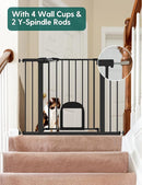 Babelio Upgraded Baby Gate with Cat Door, 29-43" Auto Close Durable Dog Gate for Stairs, Doorways and House, Easy Walk Thru Safety Gate with Pet Door Includes 4 Wall Cups, Black by TinyTreasures Baby Boutique