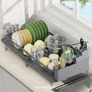 ROTTOGOON Expandable Dish Drying Rack,Multifunctional Adjustable Dish Drainer with Swivel Spout and Anti-Rust Dish Rack with Removable Cutlery & Cup Holders for Kitchen Counter,Dark Grey by CozyNest Decor