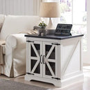 JXQTLINGMU Farmhouse End Table, 24" Large Sofa Side Table with Charging Station, Mesh Barn Door, and Adjustable Storage Shelf, Rustic Wood Square Nightstand for Living Room, Bedroom, Office, White by CozyNest Decor