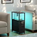 TUTOTAK Small Narrow LED End Table with Charging Station, Side Table Outlets, Nightstand with 2 Cloth Drawers, Couch Table, for Living Room, Bedroom, Bedside, Black TB01BK085L by CozyNest Decor