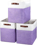 Large Fabric Storage Baskets | 50L Storage Bins, Decorative Linen Closet Baskets with Handles for Organizing, Shelf, Toys, Clothes, Home, Office, Nursery, 17x12x15Inches (Purple&White) by CozyNest Decor