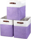 Large Fabric Storage Baskets | 50L Storage Bins, Decorative Linen Closet Baskets with Handles for Organizing, Shelf, Toys, Clothes, Home, Office, Nursery, 17x12x15Inches (Purple&White) by TinyTreasures Baby Boutique