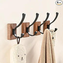 4 Pack Wooden Wall Hooks for Hanging, Adhesive Mounted & Wall Mount Nature Wood Coat Hooks for Towel Clothes Blanket Hat Backpack Robe Nursery Door Board Entryway Key Holder by CozyNest Decor