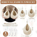 Hanging Fruit Baskets for Kitchen - 3 Pack Boho Wall Hanging Basket with 6 Pcs Strong Hooks, Handwoven Onion Storage Teardrop Home Onion Basket for Fruits Vegetable Potato Kitchen Storage (White) by CozyNest Decor
