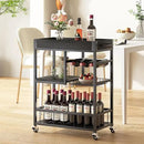 Bar Cart with Basket 3 Tiers Home Rolling Wine Rack with Wheels Mobile Kitchen Industrial Vintage Style Wood Metal Serving Trolley Serving Cart,Black Frame Home Kitchen Shelf for Party by CozyNest Decor