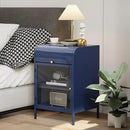 Modern Metal Side Tables Set of 2, End Tables with Glass Door, 2-Tier Nightstands with Storage Shelves, Accent Table, Slim Sofa Table for Living Room, Bedroom (Blue) by CozyNest Decor