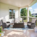 Wicker Outdoor Furniture Patio Furniture Set - 6 Piece Patio Conversation Set with Swivel Rocker Chairs, Loveseat Sofa, Ottomans and Coffee Table, Beige Cushion by GreenHaven Gardens