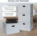 Large 17" 36 Quart Collapsible Stackable Storage Bins with Lids, 3 Packs Blue-Grey Linen Fabric Closet Boxes with Lids, Storage Cube Baskets Container Organizers for Bedroom (17x12x11) by CozyNest Decor