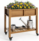 YITAHOME Raised Garden Bed, HIPS Poly Wood Elevated Planter Box with Shelf & Wheels for Mobility, Small Flower Box Stand for Patio Balcony Garden Backyard, Teak by GreenHaven Gardens