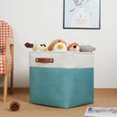 DULLEMELO Storage Bins for Organizing,Closet Storage Baskets for Gift Empty,Large Linen Canvas Storage Bins with Handles for Home Office Toys Shelves(White&Teal, 13 inch Cube) by TinyTreasures Baby Boutique
