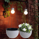 Hanging Pots for Plants Outdoor - 2 Pack White Artificial Rattan Solar Flower Baskets with Drainage Holes & Removable Tray, Garden Gifts for Women/Mothers, Porch, Balcony Decor by CozyNest Decor