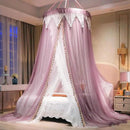 AIKASY Girls and Adults Canopy Bed, Elegant Double-Layer Bed Curtain, Children's Dream Round Lace Mosquito Net, Princess Canopy Net - Fits Twin, Full, Queen, and King Beds (White/Red Bean) by CozyNest Decor
