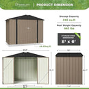 Greesum Outdoor Storage Shed 6 x 8 ft. Utility Tool Shed Metal Storage Garden Shed with Door & Lock for Patio Storage, Brown by GreenHaven Gardens
