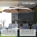 Kingdura 9ft 3-Tier Patio Umbrella with Solar Lights, Table Umbrella Outdoor Patio with Easy Crank & Tilt, 8 Sturdy Ribs, UV Protection, 32 LED Lights for Deck, Poolside, Market (Beige) by GreenHaven Gardens
