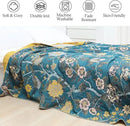 Snycler Boho Throw Blanket for Bed - 100% Cotton Ultra Soft Rustic Quilt Blanket Green Bird Floral Printed Farmhouse Decor Bed Blankets, 80"×90" All Season Rustic Throw for Sofa Couch Chair by CozyNest Decor
