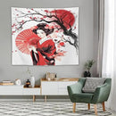Japanese Red Geisha Tapestry Asian Cherry Blossom Traditional Kimono Folk Tapestries Home Decor for Living Room Bedroom Apartment Farmhouse Dorm 60"x50" by CozyNest Decor