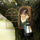 Garden Gnome Decor Outdoor Statue - Gnome With Solar Waterproof Lantern, Whimsical Elf Out The Door Tree Hugger Garden Statues, Home, Fence, Patio, Resin Ornament, Gardening Gift Tree Faces Gnomes by CozyNest Decor