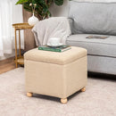 Adeco 17 Inch Soft Oatmeal Cube Ottoman Storage, Teddy Velvet Chair Foot Stools, Upholstered Vanity Stool with Hinged Lid, Solid Round Wood Legs by CozyNest Decor