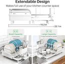 Dish Drying Rack, Expandable Dish Rack for Kitchen Counter, Stainless Steel Dish Drainer with Drainboard Set and Utensil Holder (White) by CozyNest Decor