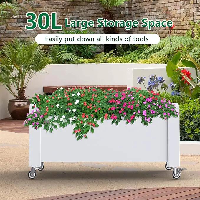 Horticulture Garden Bed with Legs, Divisible Resin Planter Box for Backyard, Patio, Balcony, with 4 Legs, 4 Swivel Lockable Wheels(Ashen,30.04 * 17.72 * 17.56), photo 3 of 7