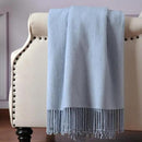 CUDDLE DREAMS Silk Throw Blanket with Hand-Knotted Fringe, Natural, Soft & Breathable (Ice Blue) by CozyNest Decor