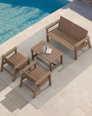 SERWALL Patio Coffee Table, HDPE Rectangle Outdoor Coffee Table, Brown by CozyNest Decor