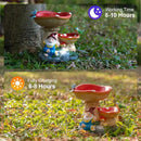 TIJNN Solar Gnome Statue with LED Lights, Bird Water Feeder Garden Decor for Patio, Lawn, or Home, Mushroom Figurine Outdoor Decoration Garden Gifts by CozyNest Decor