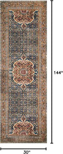 Loloi Layla Collection LAY-09 Cobalt Blue/Spice 2'-6" x 12'-0" .13" Thick Runner Rug, Soft, Durable, Vintage Inspired, Distressed, Low Pile, Non-Shedding, Easy Clean, Printed, Living Room Rug by CozyNest Decor