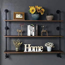 Industrial Pipe Wall Shelves Pipe Shelving with Real Wood Plank ,48 Inches Floating Shelves for Wall Farmhouse Pipe Book Shelves Dark Brown 3 Tier for Kitchen,Living Room Decor and Bar Shelving by CozyNest Decor