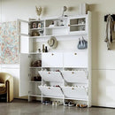 Ball & Cast Tipping Bucket 3-Tier Shoe Cabinet with 6 Flip Drawers and Storage Shelf,Entryway Hall Tree with Tempered Glass Doors and 4 Hooks,for Hallway,Mudroom,Living Room,White by CozyNest Decor