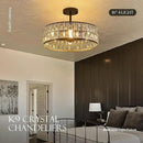 16” 4-Light Modern Crystal Chandeliers Black Dinning Room Light Fixture with Two Rods, Round Pendant Light Kitchen Island Chandelier, Flush Mount Ceiling Light for Living Room Entryway by CozyNest Decor