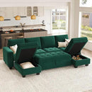 Belffin Modular Sectional Sleeper Sofa with Pull Out Bed Velvet Convertible U Shaped Sectional Sofa Couch with Storage Chaises for Living Room Green by CozyNest Decor
